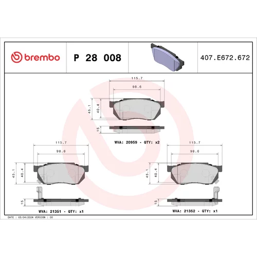 Sada brzdových platničiek kotúčovej brzdy BREMBO P 28 008