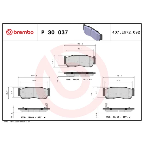 Sada brzdových platničiek kotúčovej brzdy BREMBO P 30 037