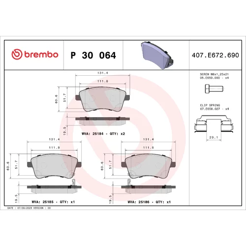 Sada brzdových platničiek kotúčovej brzdy BREMBO P 30 064