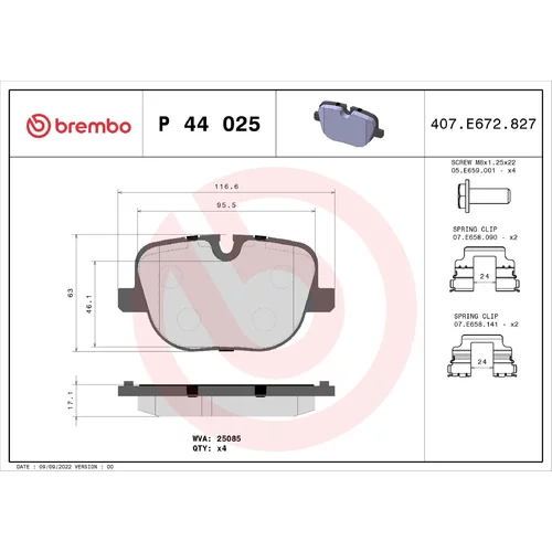 Sada brzdových platničiek kotúčovej brzdy BREMBO P 44 025