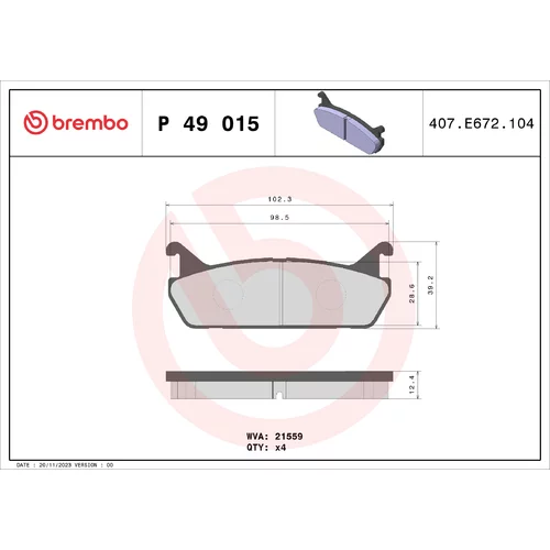 Sada brzdových platničiek kotúčovej brzdy BREMBO P 49 015