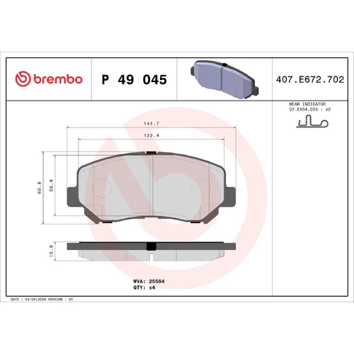 Sada brzdových platničiek kotúčovej brzdy BREMBO P 49 045