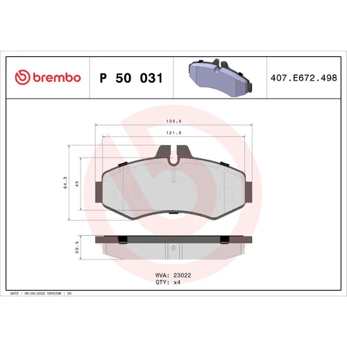 Sada brzdových platničiek kotúčovej brzdy BREMBO P 50 031