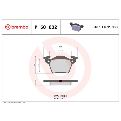 Sada brzdových platničiek kotúčovej brzdy BREMBO P 50 032