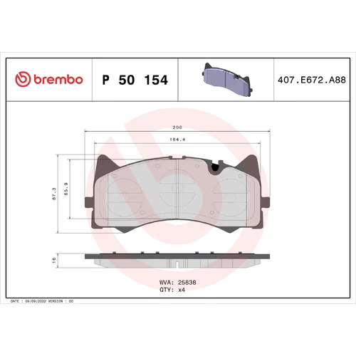 Sada brzdových platničiek kotúčovej brzdy BREMBO P 50 154