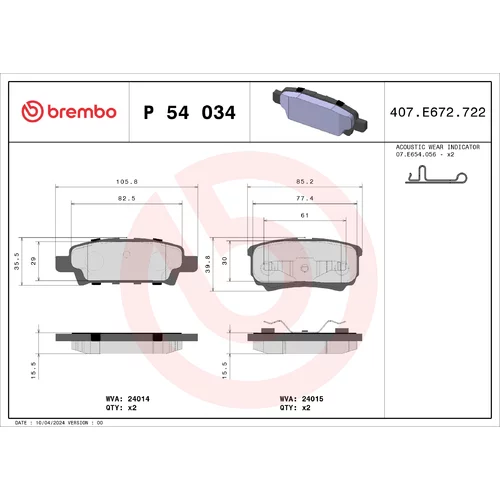 Sada brzdových platničiek kotúčovej brzdy BREMBO P 54 034