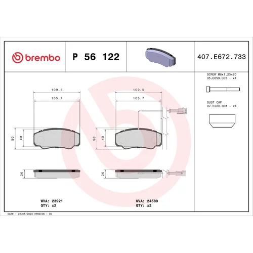 Sada brzdových platničiek kotúčovej brzdy BREMBO P 56 122