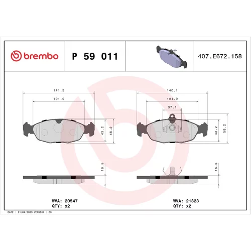 Sada brzdových platničiek kotúčovej brzdy BREMBO P 59 011