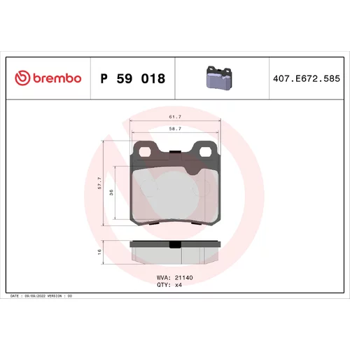 Sada brzdových platničiek kotúčovej brzdy BREMBO P 59 018