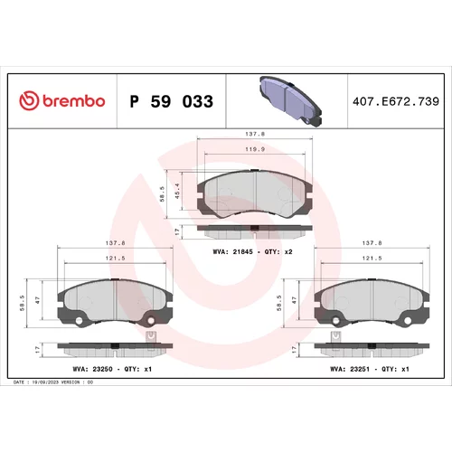 Sada brzdových platničiek kotúčovej brzdy BREMBO P 59 033