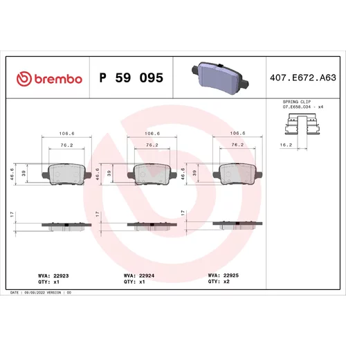 Sada brzdových platničiek kotúčovej brzdy BREMBO P 59 095