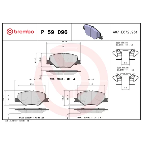 Sada brzdových platničiek kotúčovej brzdy BREMBO P 59 096