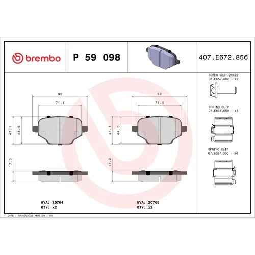 Sada brzdových platničiek kotúčovej brzdy BREMBO P 59 098