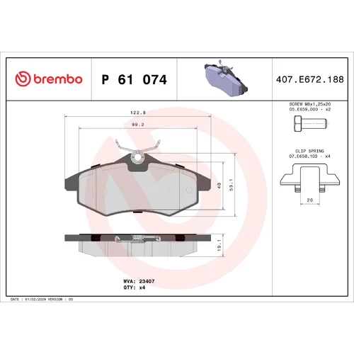 Sada brzdových platničiek kotúčovej brzdy BREMBO P 61 074