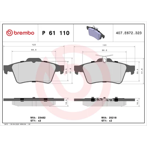 Sada brzdových platničiek kotúčovej brzdy P 61 110 /BREMBO/