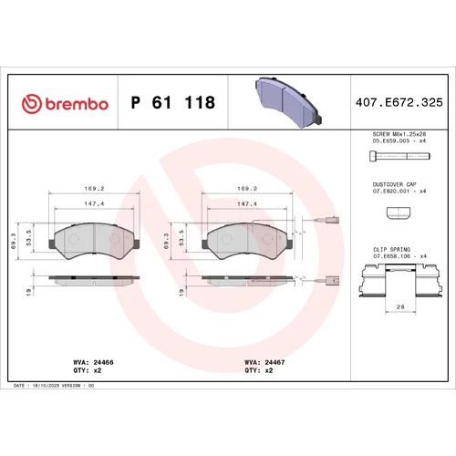 Sada brzdových platničiek kotúčovej brzdy BREMBO P 61 118