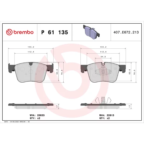 Sada brzdových platničiek kotúčovej brzdy BREMBO P 61 135