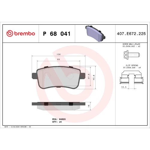 Sada brzdových platničiek kotúčovej brzdy P 68 041 /BREMBO/