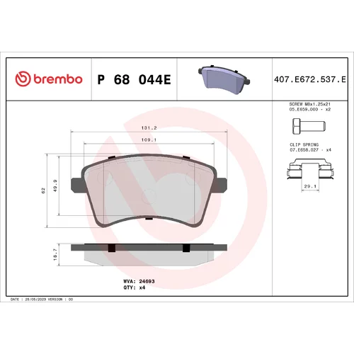 Sada brzdových platničiek kotúčovej brzdy BREMBO P 68 044E