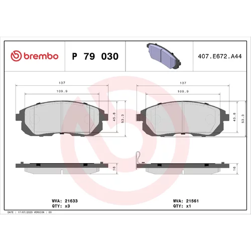 Sada brzdových platničiek kotúčovej brzdy BREMBO P 79 030