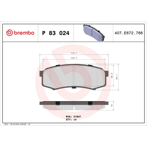 Sada brzdových platničiek kotúčovej brzdy BREMBO P 83 024