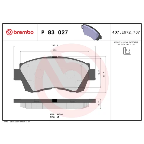 Sada brzdových platničiek kotúčovej brzdy BREMBO P 83 027