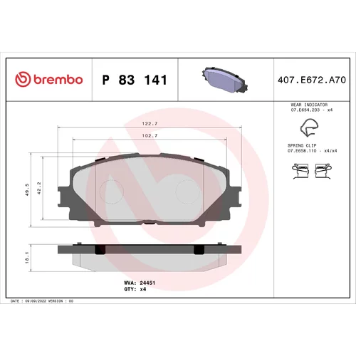 Sada brzdových platničiek kotúčovej brzdy BREMBO P 83 141