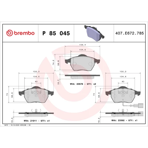 Sada brzdových platničiek kotúčovej brzdy BREMBO P 85 045