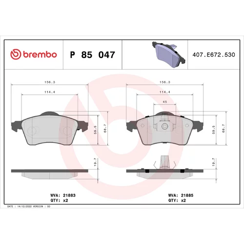 Sada brzdových platničiek kotúčovej brzdy BREMBO P 85 047