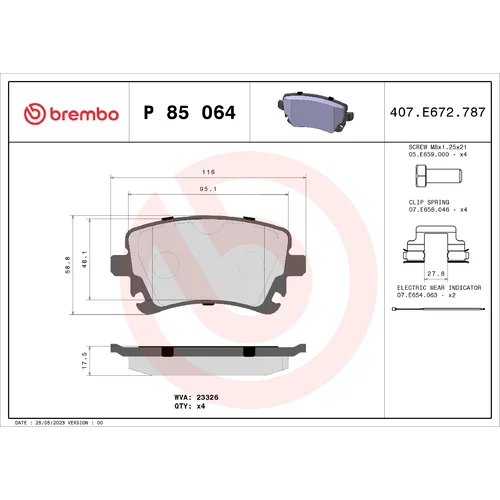 Sada brzdových platničiek kotúčovej brzdy BREMBO P 85 064