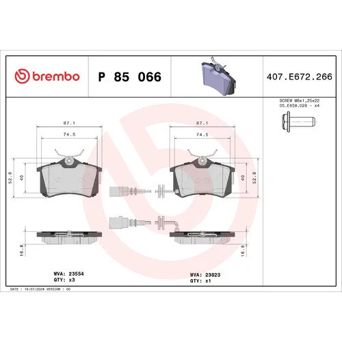 Sada brzdových platničiek kotúčovej brzdy BREMBO P 85 066