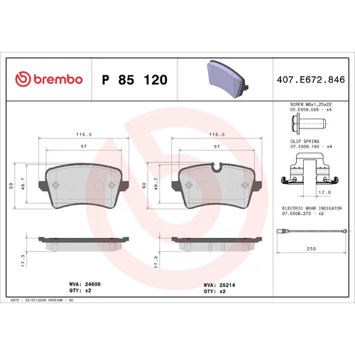 Sada brzdových platničiek kotúčovej brzdy BREMBO P 85 120