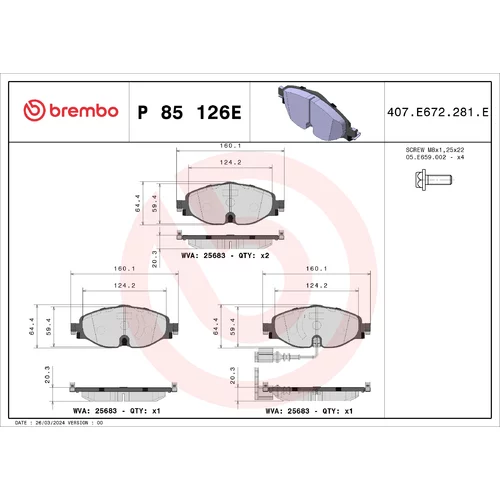 Sada brzdových platničiek kotúčovej brzdy BREMBO P 85 126E