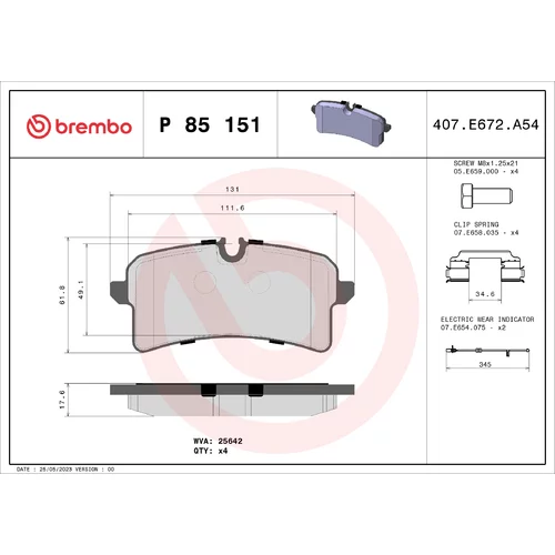 Sada brzdových platničiek kotúčovej brzdy BREMBO P 85 151