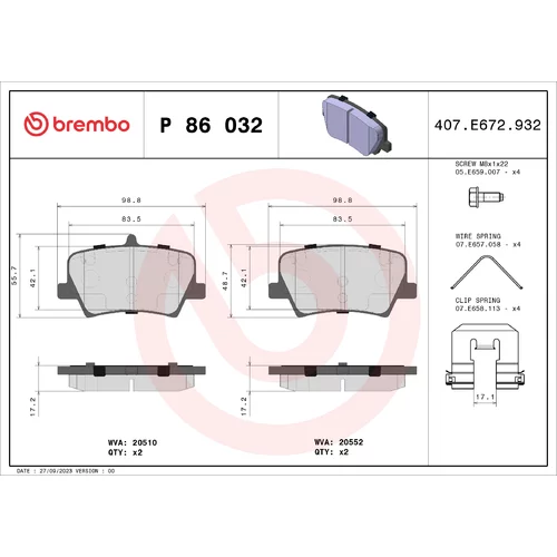 Sada brzdových platničiek kotúčovej brzdy BREMBO P 86 032