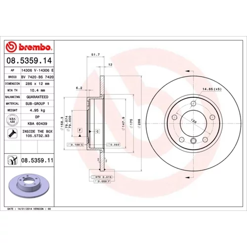 Brzdový kotúč BREMBO 08.5359.11