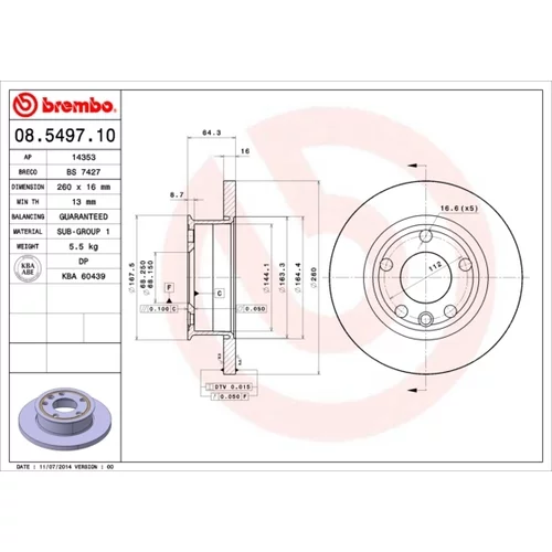 Brzdový kotúč BREMBO 08.5497.10