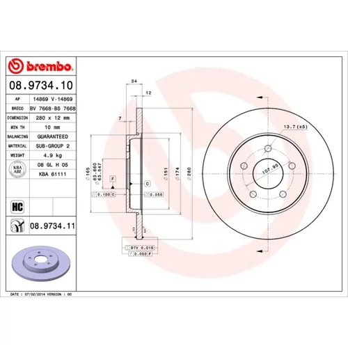 Brzdový kotúč BREMBO 08.9734.10