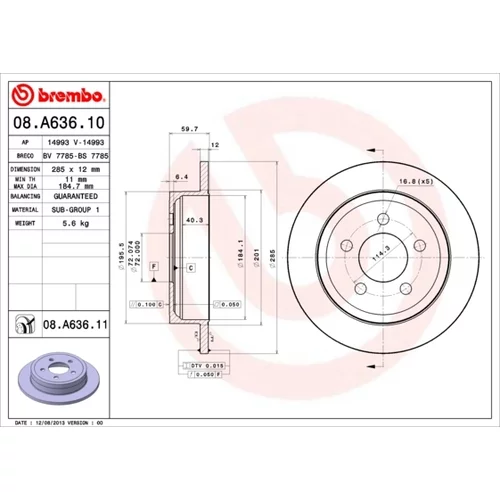 Brzdový kotúč BREMBO 08.A636.11