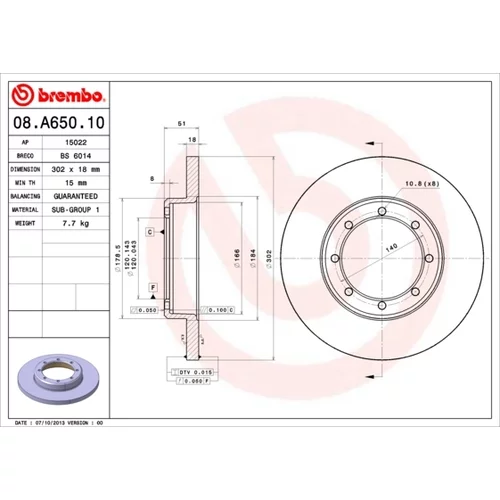 Brzdový kotúč BREMBO 08.A650.10