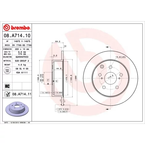 Brzdový kotúč BREMBO 08.A714.11