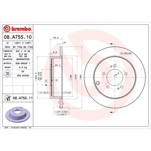 Brzdový kotúč BREMBO 08.A755.11