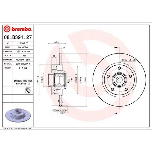 Brzdový kotúč 08.B391.27 /BREMBO/