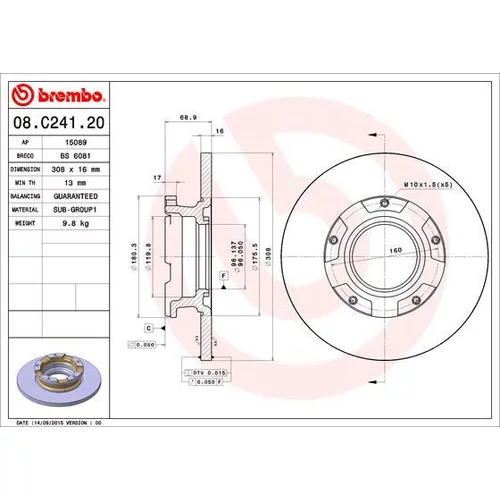 Brzdový kotúč BREMBO 08.C241.20