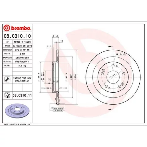 Brzdový kotúč BREMBO 08.C310.11