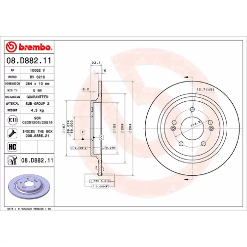 Brzdový kotúč BREMBO 08.D882.11