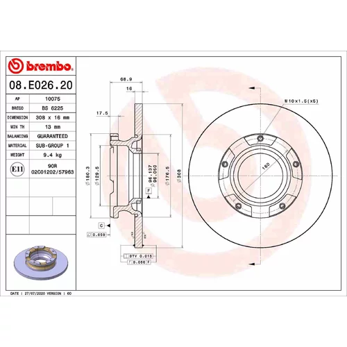 Brzdový kotúč BREMBO 08.E026.20