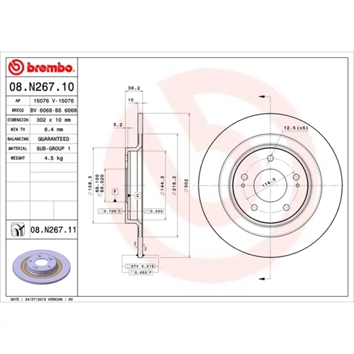 Brzdový kotúč BREMBO 08.N267.11