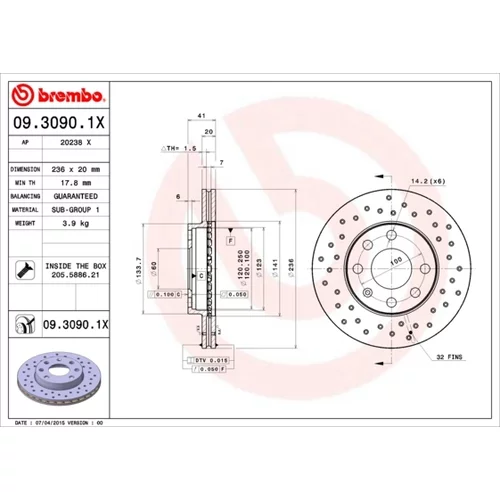 Brzdový kotúč BREMBO 09.3090.1X