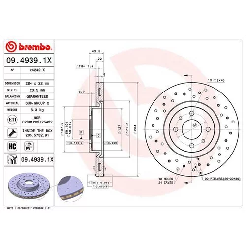 Brzdový kotúč 09.4939.1X /BREMBO/